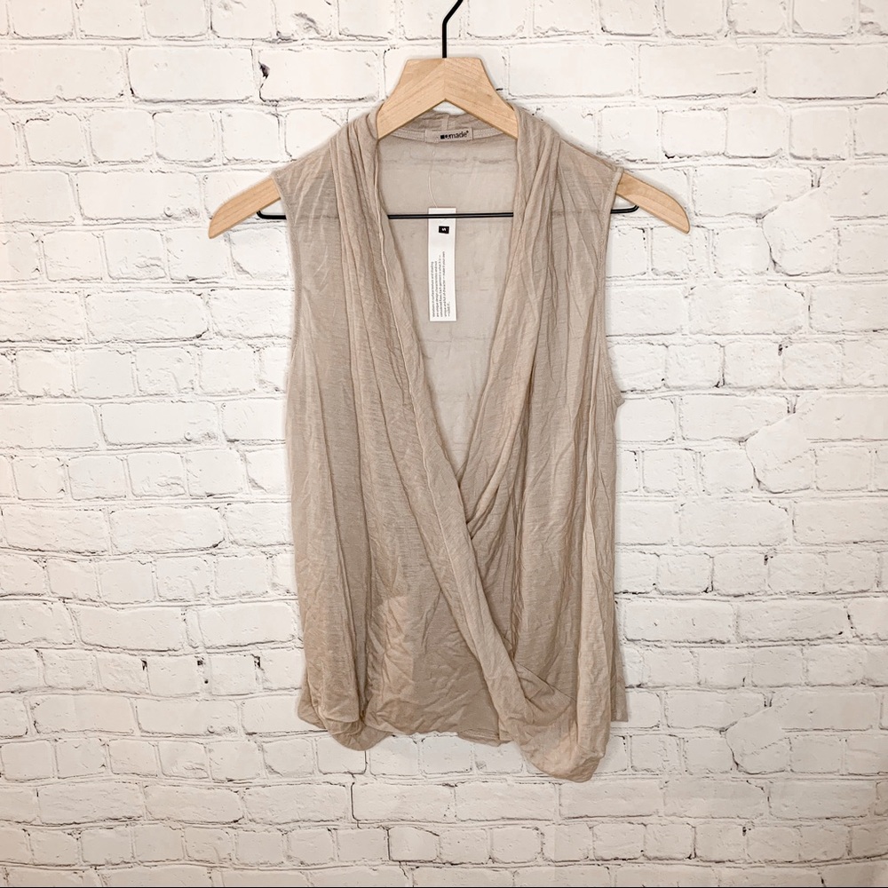 LAmade Draped Sleeveless Surplice Top Tan Size Small NWT